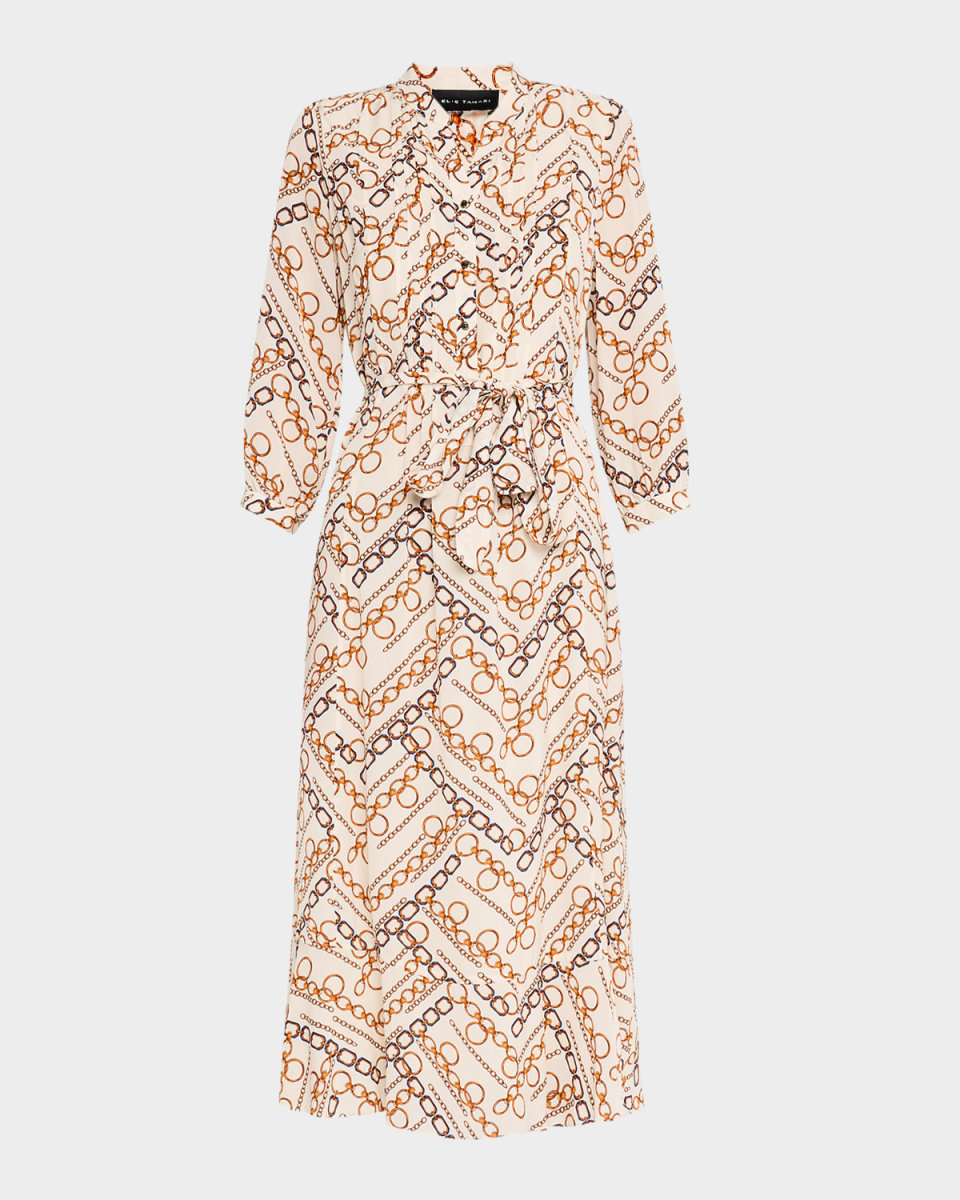 The Mila Gilden Chain-Print Dress with Flounce Hem